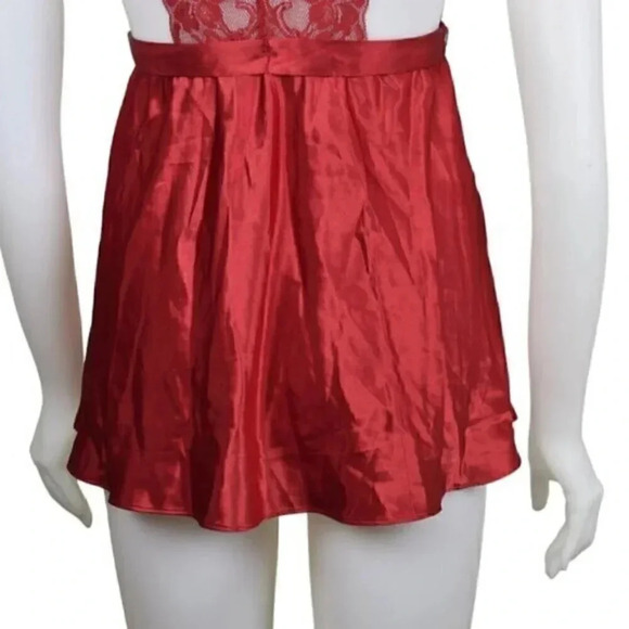 La Vie En Rose Satin Babydoll Lace Tie Waist Deep V Size Small - Picture 7 of 9